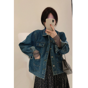 misslady洋气复古做旧口袋牛仔外套女夹克2026春季 韩系百搭潮 新款