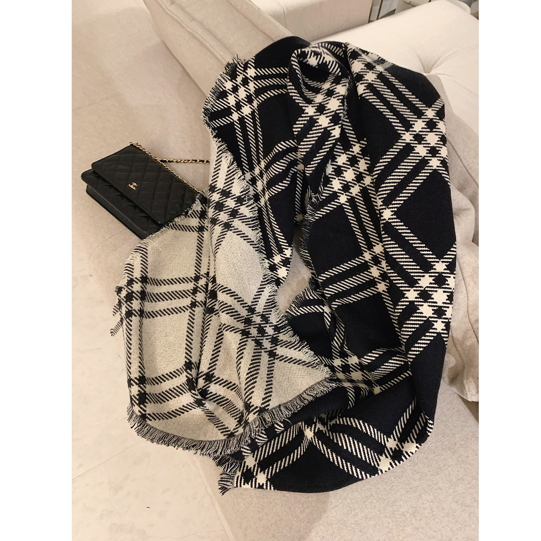 misslady英伦复古两面可带格子流苏围巾女士2025秋冬新品披肩围脖