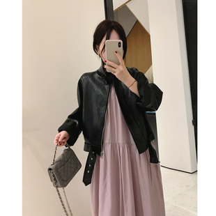 misslady洋气立领高级感柔软pu皮衣外套女夹克风衣春季 韩系优雅潮