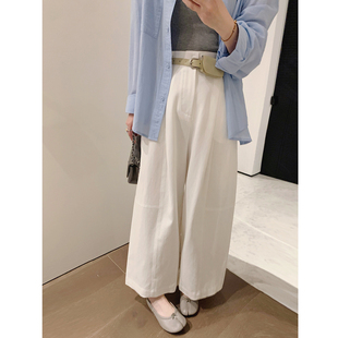 misslady百搭好穿显瘦九分阔腿裤女高腰宽松休闲显瘦春款(送腰带)