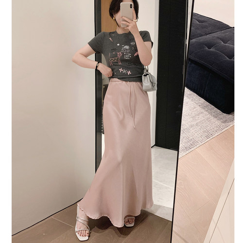 缎面半身裙中长裙复古