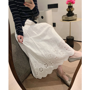 misslady复古蕾丝花边白色半身裙女高腰a字大摆蛋糕裙遮胯长款 潮