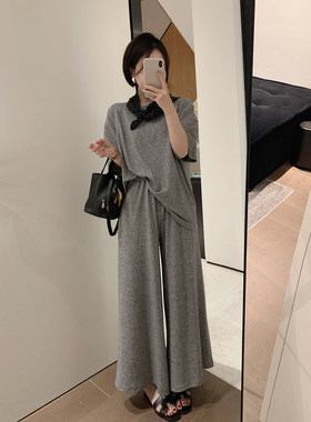 洋气纯色棉质阔腿裤套装