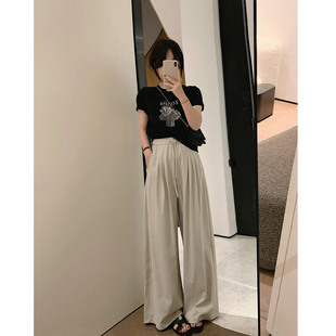 misslady洋气慵懒垂感显瘦阔腿裤 小个子 子女高腰宽松烟管休闲长裤