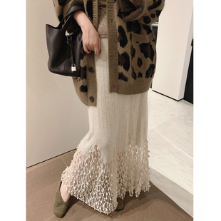 misslady洋气拼接女人味针织半身裙子女高腰鱼尾包臀修身中长款冬