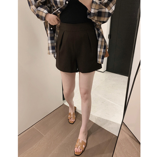 直筒显瘦2024新款 misslady自留小众高级感咖色复古简约短裤 a字裤