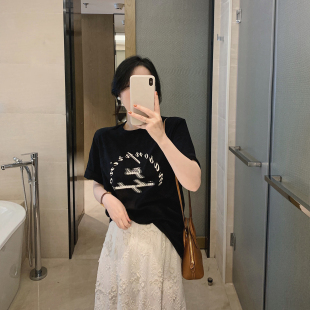 垫肩品质字母T恤女 短袖 misslady自留垫韩版 数字印花圆领通勤薄款