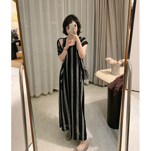 misslady连衣裙女竖条纹软糯针织背心裙配围巾长裙显瘦直筒两件套