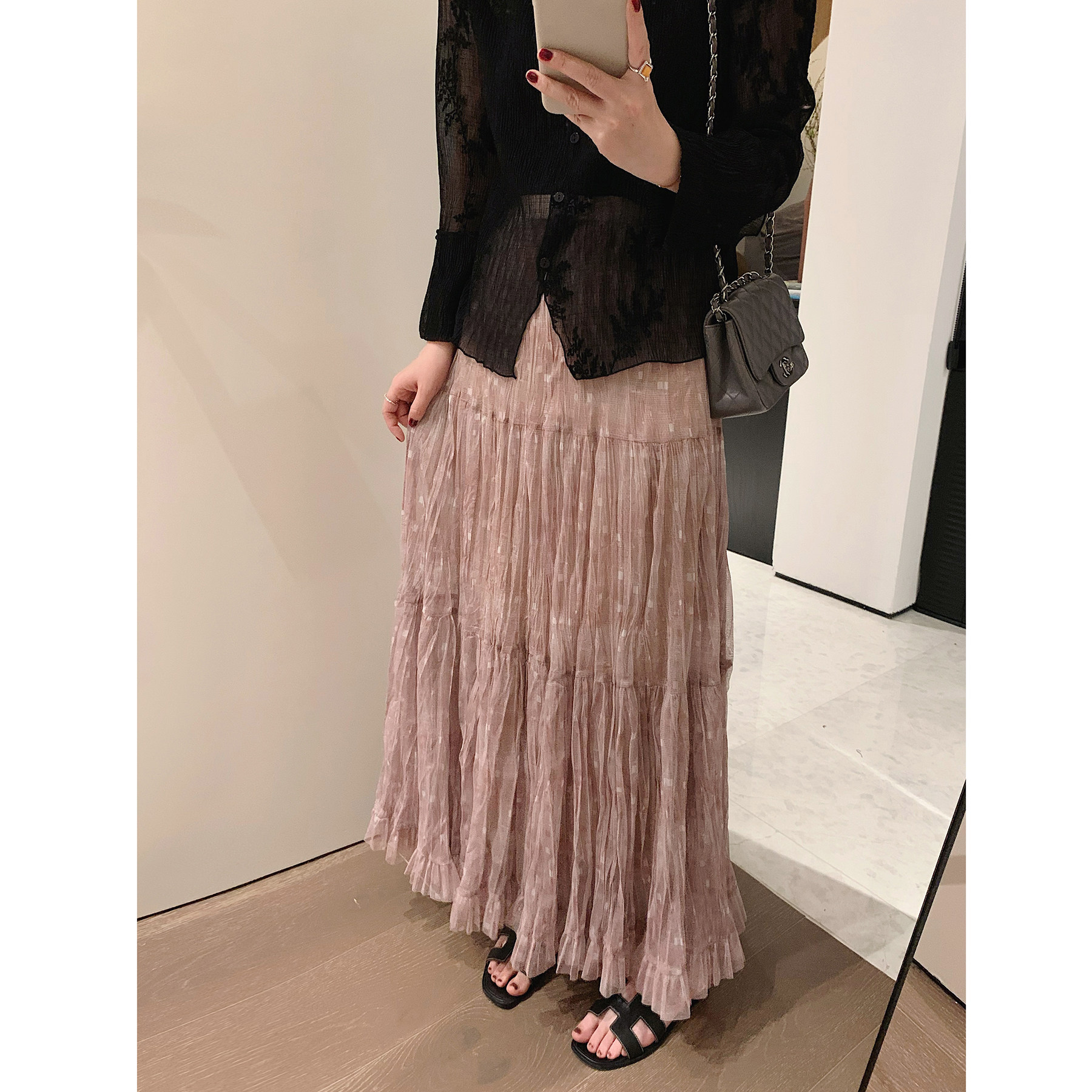 misslady洋气格子复古蛋糕纱裙女松紧高腰半身长裙仙垂感遮胯显瘦