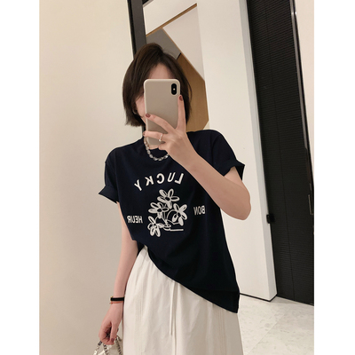复古花朵印花轻薄短袖T恤