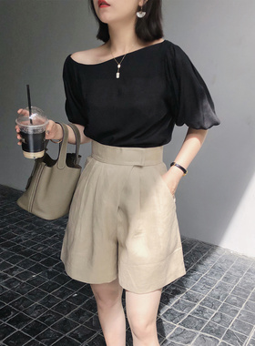 Misslady西装短裤女2019新款韩国高腰显腿长A字宽松阔腿裤子