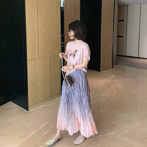 洋气渐变褶皱垂感半身裙