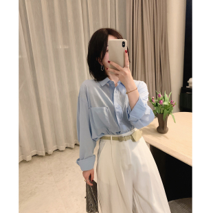 女上衣百搭简约衬衣chic显瘦潮 衬衫 misslady韩系复古纯色春款 长袖