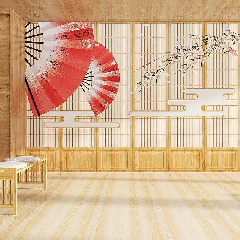 日式酵素浴背景墙壁画日本料理餐饮店墙布日系主题剧本杀包厢墙纸