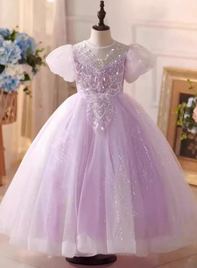 女中大童气质管乐团合唱比赛钢琴表演服女生紫色蓬蓬裙超仙公主裙