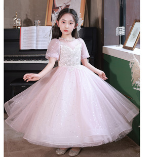 微胖女生大码小主持人粉色礼服高端公主裙花童小提琴独奏钢琴演出