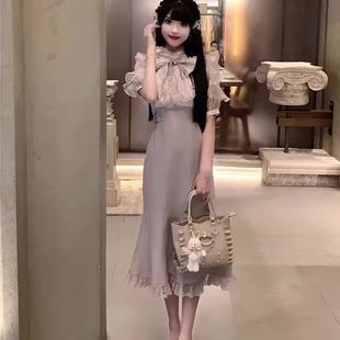 2025夏季 洛丽塔高级感荷叶边收腰蕾丝拼接连衣裙 新款 日系甜美女装