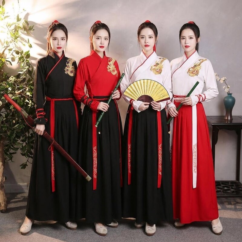 舞剑古典舞演出服飘逸扇子龙打鼓服古装木兰汉服武侠民族风舞台装