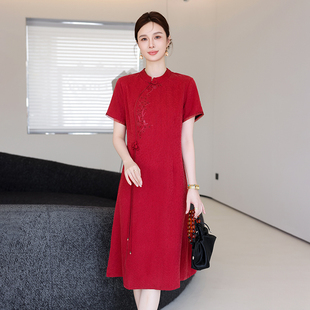 媽媽喜婆婆時尚 改 真絲連衣裙桑蠶絲香云紗女士夏季 聲雨竹2025新款