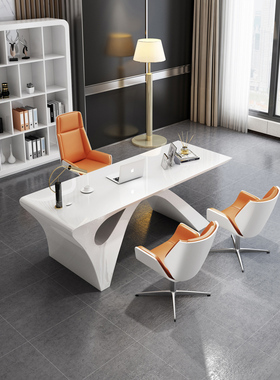 烤漆经理桌主管桌椅老板桌简约现代白色办公室美容院医美咨询桌
