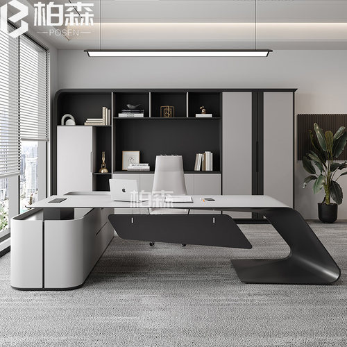 烤漆老板桌意式大班台简约现代办公室轻奢总裁桌高级感主管办公桌