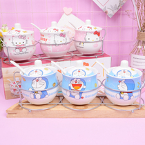 Korean ceramic seasoning pot lovely seasoning box bottle seasoning pot box salt pot three piece kitchenware set