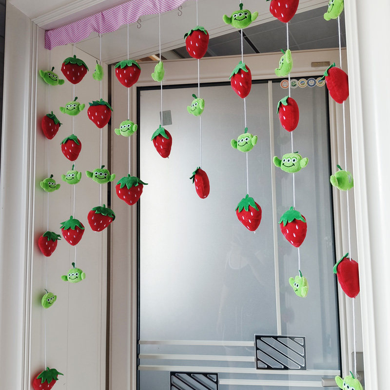 免打孔女孩绿皮怪草莓少女心卧室门帘隔断帘客厅房门装饰挂帘