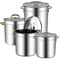 汤桶304不锈钢桶带盖商用不锈钢汤锅小圆桶加厚家用卤桶锅大油桶