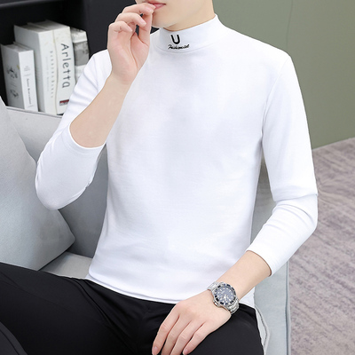 秋冬季纯棉半高领男士长袖打底衫