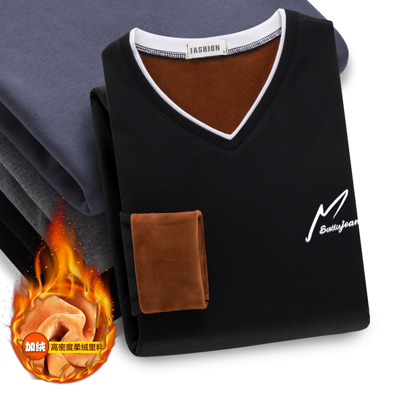 秋冬季加绒保暖上衣服男士V领发热长袖t恤男内外搭加厚保暖打底衫,男装,T恤,淘宝优惠券,粉丝福利购,淘宝优惠卷
