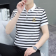 新款 男半袖 纯棉男士 t恤潮流翻领条纹POLO衫 青年学生上衣 短袖 夏季