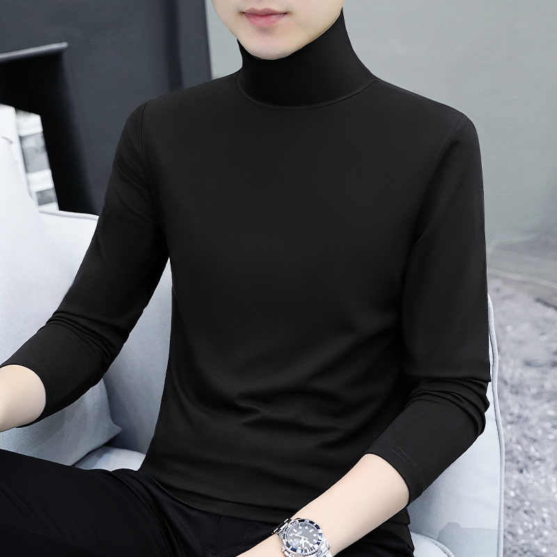 秋季纯棉高领长袖t恤男士打底衫