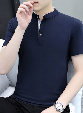 夏季男士纯棉立领短袖t恤