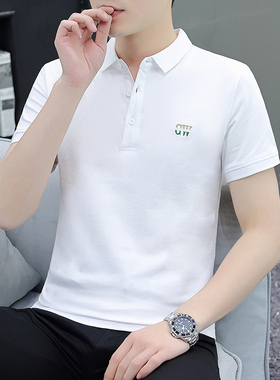 夏季纯棉保罗polo衫翻领短袖t恤男白色休闲衣服有领半袖带领体恤