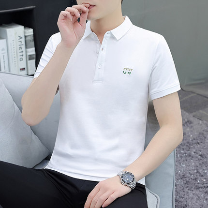 夏季纯棉保罗polo衫翻领短袖t恤男白色休闲衣服有领半袖带领体恤