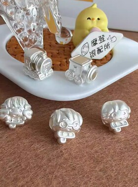 手作diy编绳火车头散珠纯银配件