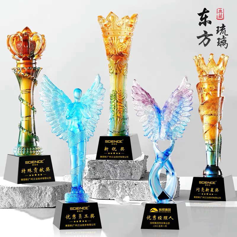 琉璃新款上市奖杯定制定做创意水晶退休纪念员工活动颁奖古法定制图片