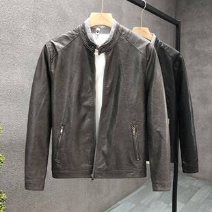 潮牌简约痞帅皮衣外套男加绒加厚夹克2023秋冬新款高级感修身上衣