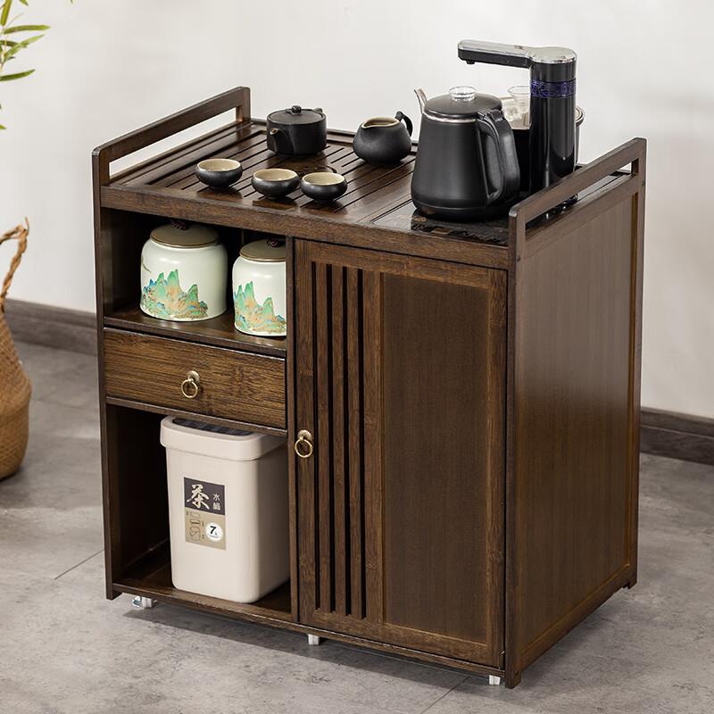 业甄移动茶水柜茶桌侧边柜竹木茶台烧水壶一体茶边柜办公室茶具置