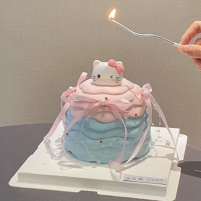 网红粉色KT猫头蛋糕装饰摆件凯蒂猫烘焙摆件蝴蝶结蜡烛装饰插件