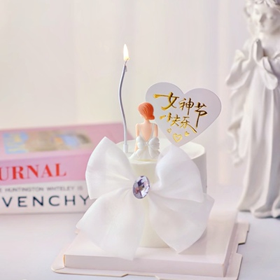 3.8女王节蛋糕装饰大蝴蝶结裙摆摆件背影女神蜡烛玫瑰花节日插件