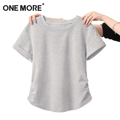 onemore正肩t恤短袖女灰色上衣