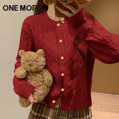 圣诞节红色毛衣开衫女慵懒针织衫