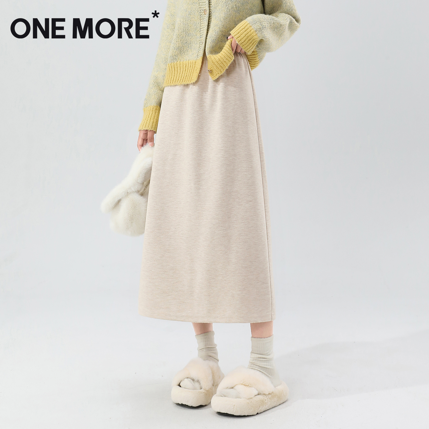 onemore羊毛醋酸半身裙女2025款
