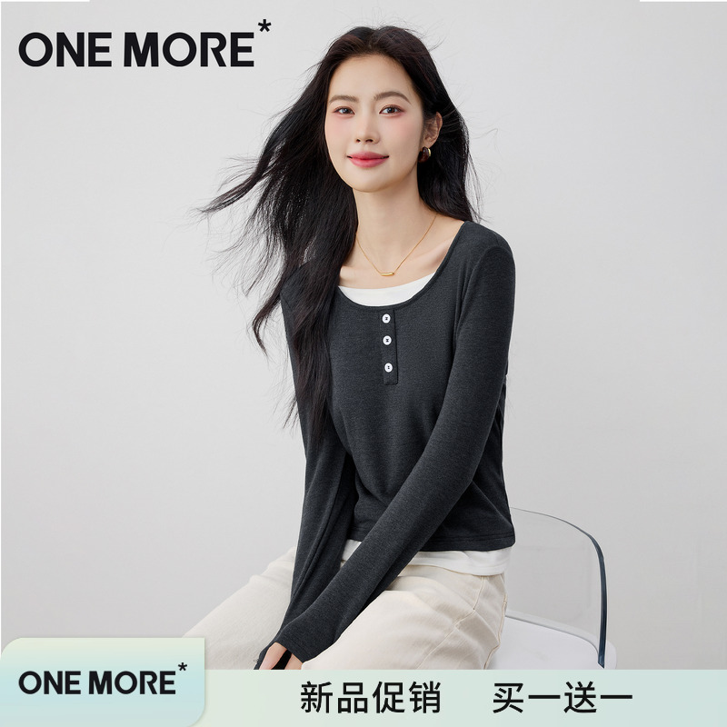 onemore长袖t恤女秋假两件上衣