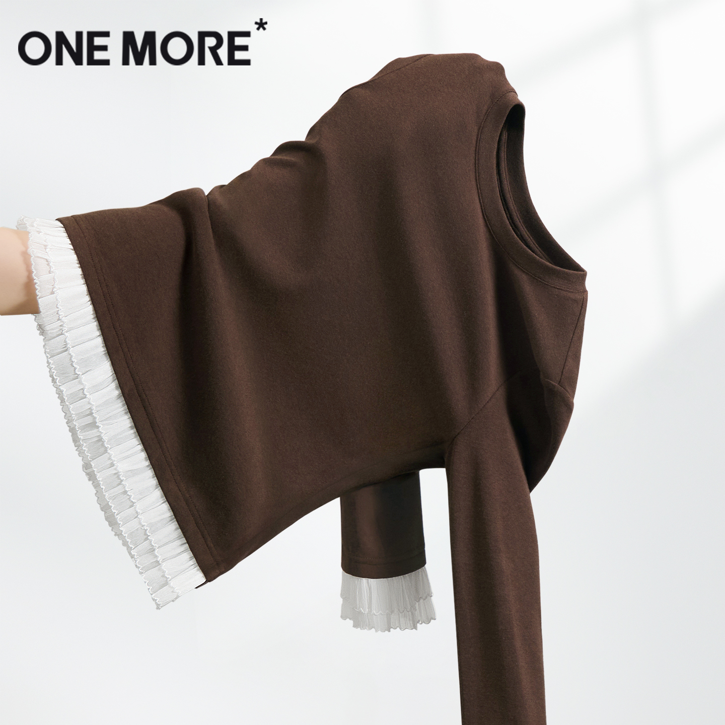 onemore蕾丝花边打底长袖t恤女