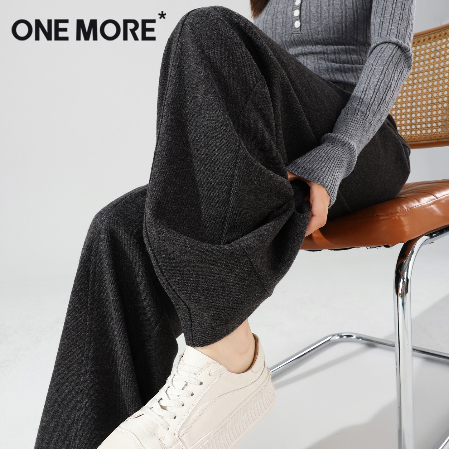 毛呢阔腿裤女冬季加厚灰色西装裤