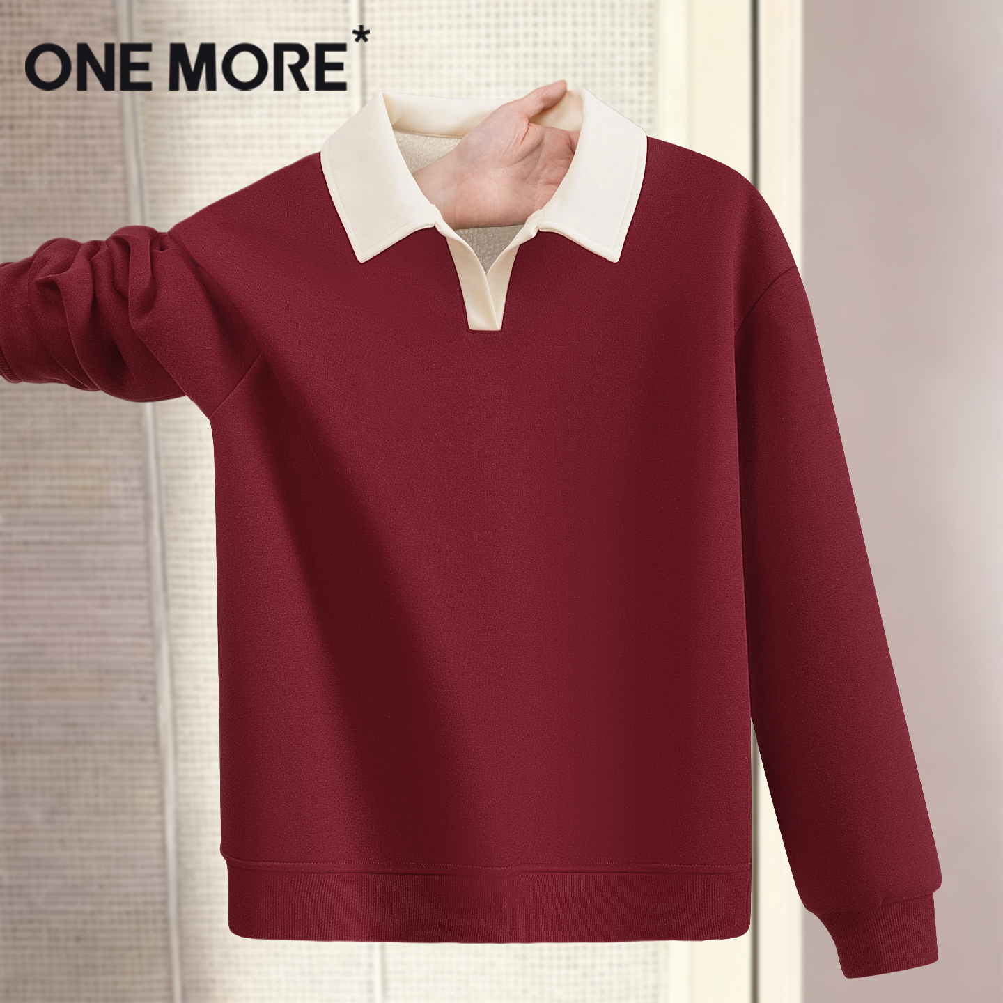 onemore翻领卫衣女加绒加厚上衣