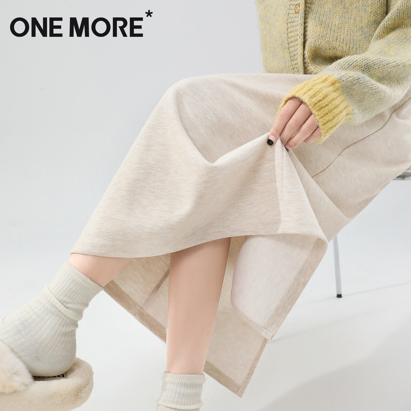 onemore羊毛醋酸半身裙女2025款