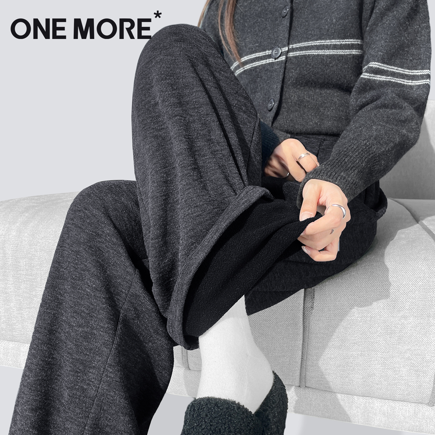 onemore灰色糯米裤子女今年流行